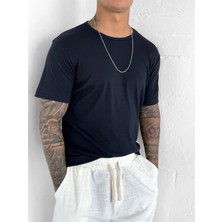 Erkek Slim Fit Fitilli Basic Esnek T-Shirt Lacivert