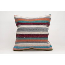 El Yapımı Kilimden Yapılmış Vintage Kırlent Kılıfı, Yün, 50X50 cm