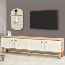 Lidya Duvar Ünitesi Krem Raflı Duvara Asılabilir Atlantik Çam 180x50x36 Cm