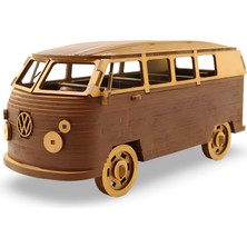 Volkswagen T1 Ahşap Model Araba - Retro Vw Minibüs Maketi - 91 Parça Ahşap 3D Kit