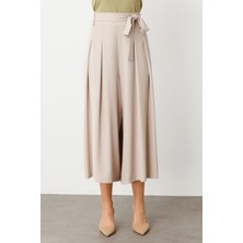  On Beli Kuşaklı Geniş Paça Pantolon Stone 54144
