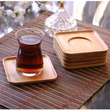 Bambu Çay Tabağı 12 Li Takım Doğal Ahşap