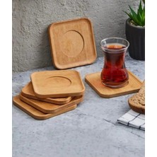 Bambu Çay Tabağı 12 Li Takım Doğal Ahşap