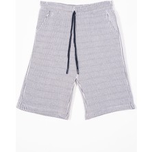 Beli Lastikli Cep Detaylı Çizgili Lacivert Renk Erkek Çocuk Şort