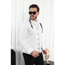 Erkek Slim Fit Dar Kalıp Kapüşonlu Kot Gömlek