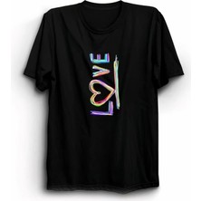 Defy Moda Sevgililer Günü Için Özel Tasarım Love Baskılı T-Shirt - Siyah