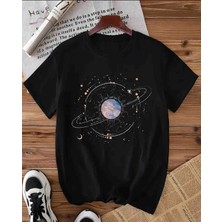 Gezegen Baskılı Özel Tasarım Oversize Tshirt