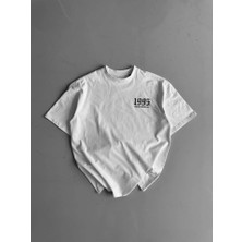 Defy Moda Baskılı Oversize Bisiklet Yaka T-Shirt - Beyaz