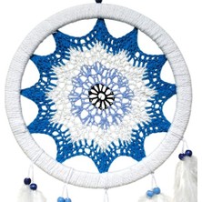 Petrol Mavisi Nazar Motifli Kuş Tüylü Duvar Süsü