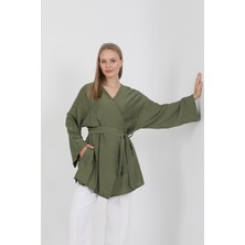 Doğal Viskon Kumaş Cepli Kemerli Kadın Kimono 1168 – Yakasız, Hafif, Dökümlü, Yazlık Model