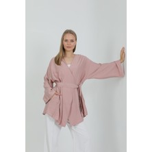 Doğal Viskon Kumaş Cepli Kemerli Kadın Kimono 1168 – Yakasız, Hafif, Dökümlü, Yazlık Model