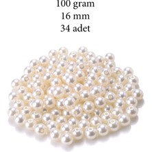 Royaleks 100 Gram 16mm Krem Renk Plastik İnci Boncuk Çanta Ve Takı Yapım Boncuğu (~34 Adet)
