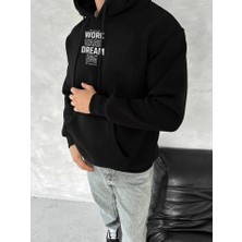 Defy Moda Kışlık Üç Iplik Kapşonlu Sweatshirt - Siyah