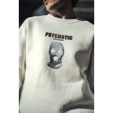 Defy Moda Kışlık Bisiklet Yaka Baskılı Sweatshirt - Beyaz