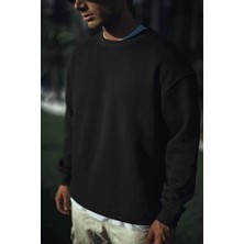 Defy Moda Kışlık Bisiklet Yaka Üç Iplik Basic Sweatshirt - Siyah