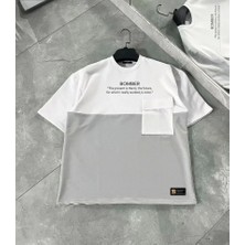 Defy Moda Unisex Torba Cep Detaylı  Parçalı T-Shirt - Gri