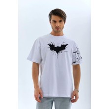 Defy Moda Unisex Ön ve Kol Baskılı Oversize T-Shirt - Beyaz