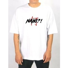 Defy Moda Unisex Bisiklet Yaka Baskılı Oversize T-Shirt - Beyaz