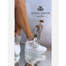 Santio Extreme Kristal Taşlı Gizli Topuk Spor Ayakkabı Beyaz