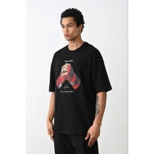 Defy Moda Unisex Baskılı Oversize T-Shirt - Siyah