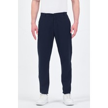 Theseason Erkek Lacivert Pamuklu Keten Görünümlü Beli Bağcıklı Relaxed Fit Yazlık Chino Pantolon