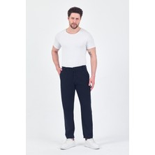 Theseason Erkek Lacivert Pamuklu Keten Görünümlü Beli Bağcıklı Relaxed Fit Yazlık Chino Pantolon
