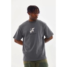 Defy Moda Unisex Baskılı Oversize T-Shirt - Füme