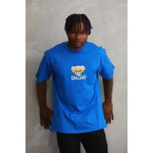 Defy Moda Unisex Baskılı Oversize T-Shirt - Mavi