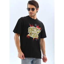 Defy Moda Unisex Oversize Baskılı Bisiklet Yaka T-Shirt - Siyah