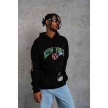 Defy Moda Erkek Baskılı Kapüşonlu Sweatshirt - Siyah