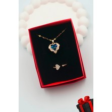 Paslanmaz Çelik Zirkon Taşlı Gold Kalp Kadın Kolye ve Yüzük Set