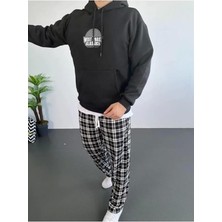 Defy Moda Erkek Sırt Baskılı Kapüşonlu Üç Iplik Oversize Sweatshirt - Siyah