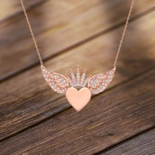 Modahilye 925 Ayar Gümüş Kalbimin Tacı Melek Kanadı Rose Gold Kolye