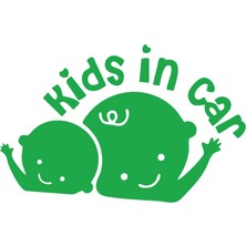 Kids In Car Araba Sticker 17X17 cm Yeşil