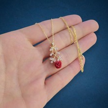 Modahilye 925 Ayar Gümüş Gül Modeli Altın Kaplama Kolye