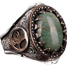 Erkekler Için 925 Ayar Gümüş Yüzük - Doğal Taşlı Yüzük - (Yeşil Kan Taşı)