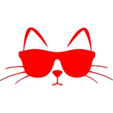 Güneş Gözlüğü Takan Kedi Araba Sticker 17X17 cm Kırmızı