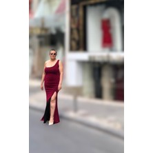 Sim Görünümlü Tek Omuz Önden Yırtmaçlı Abiye