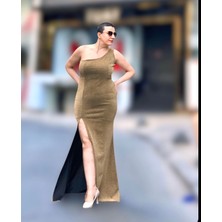Sim Görünümlü Tek Omuz Önden Yırtmaçlı Abiye