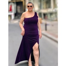 Sim Görünümlü Tek Omuz Önden Yırtmaçlı Abiye