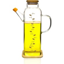Bambu Tabaklı ve Bambu Kapaklı Kare Cam Yağlık 1000 ml