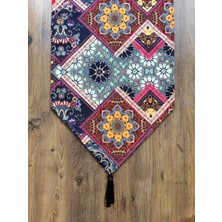 Vintage Çiçekler Duck Keten Runner ve 6'lı Mor Supla Seti