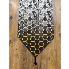 Modern Siyah Altıgen Duck Keten Runner ve 6'lı Gri Supla Seti