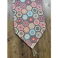 Soft Altıgen Duck Keten Runner ve Krem Rengi 6'lı Supla Seti