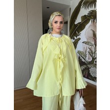 Fırfırlı Pamuklu Kimono Takım – Yazlık Dökümlü Ikili Takım Sarı