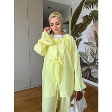 Fırfırlı Pamuklu Kimono Takım – Yazlık Dökümlü Ikili Takım Sarı