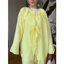Fırfırlı Pamuklu Kimono Takım – Yazlık Dökümlü Ikili Takım Sarı