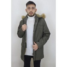 Bellisimo Fistan Store Erkek Hakim Yaka Içi Kürklü Rahat Kalıp Kapüşonlu Kışlık Keten Kabanb