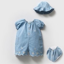 Kız Bebek Şapkalı Kot Tulum