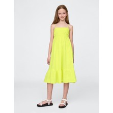 Gap Kız Çocuk Sarı Crinkle Gauze Midi Elbise